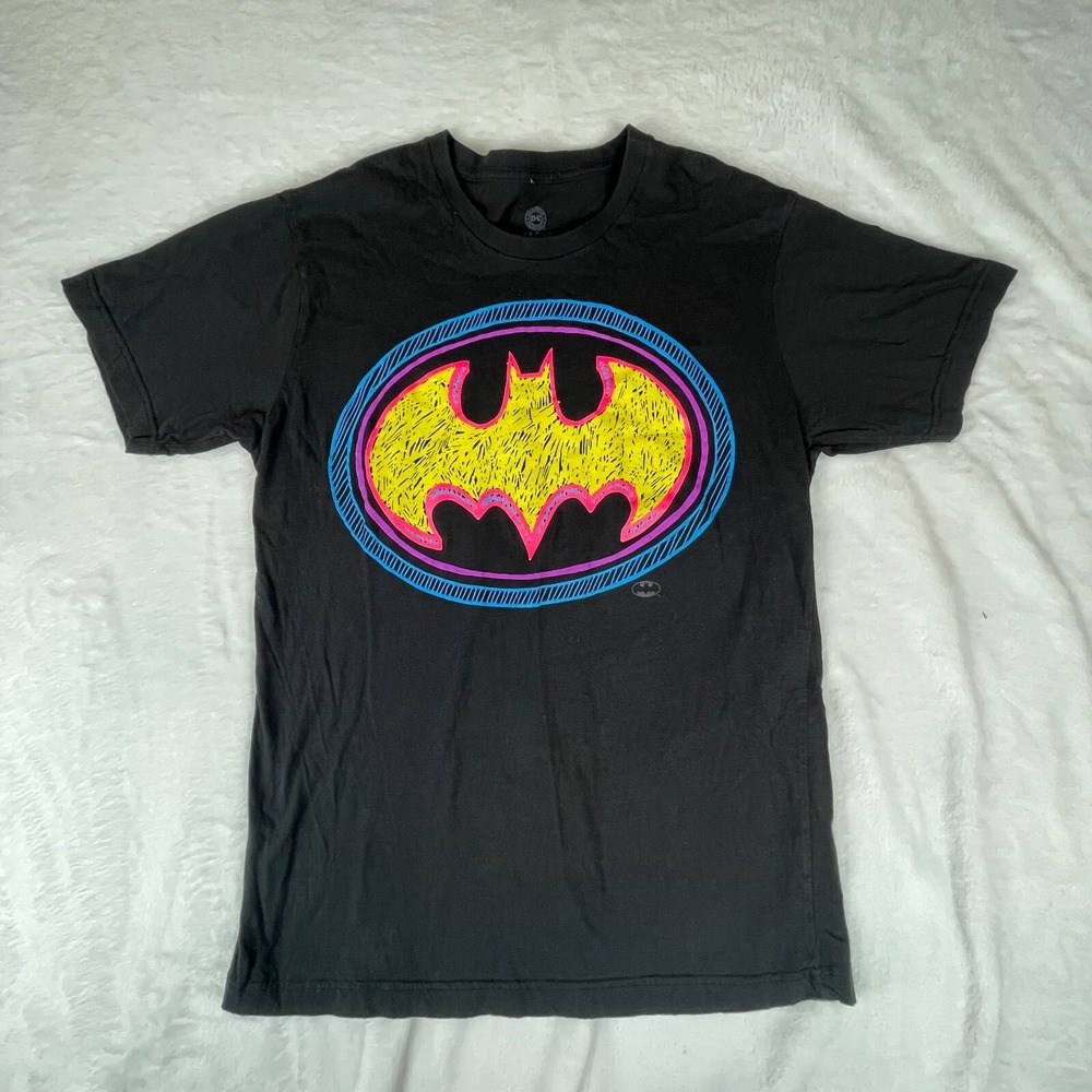 DC Comics Tee Shirt Mens Large Black Batman Neon Graphic Short Sleeve Pullover